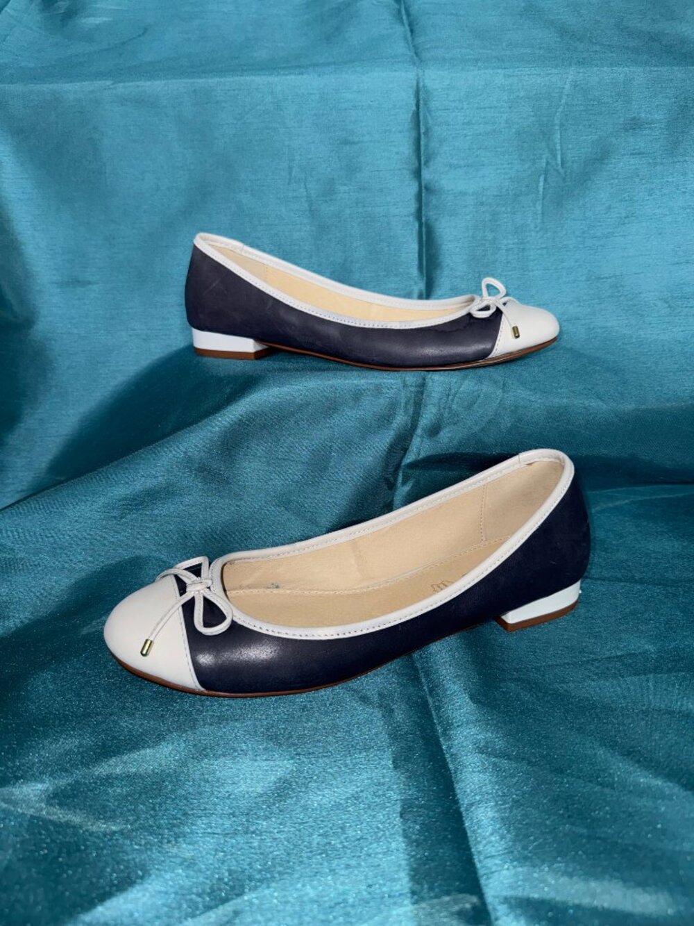 Women's Aldo Ballet two tone, navy and white flats with bow detail